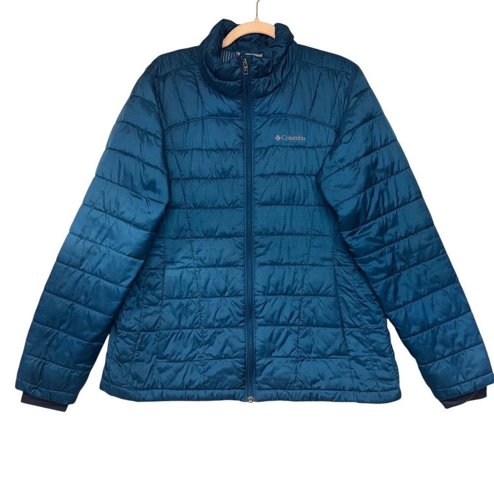 Columbia Thermal Coil Puffer Jacket Large Blue Quilted Full Zip Lightweight L